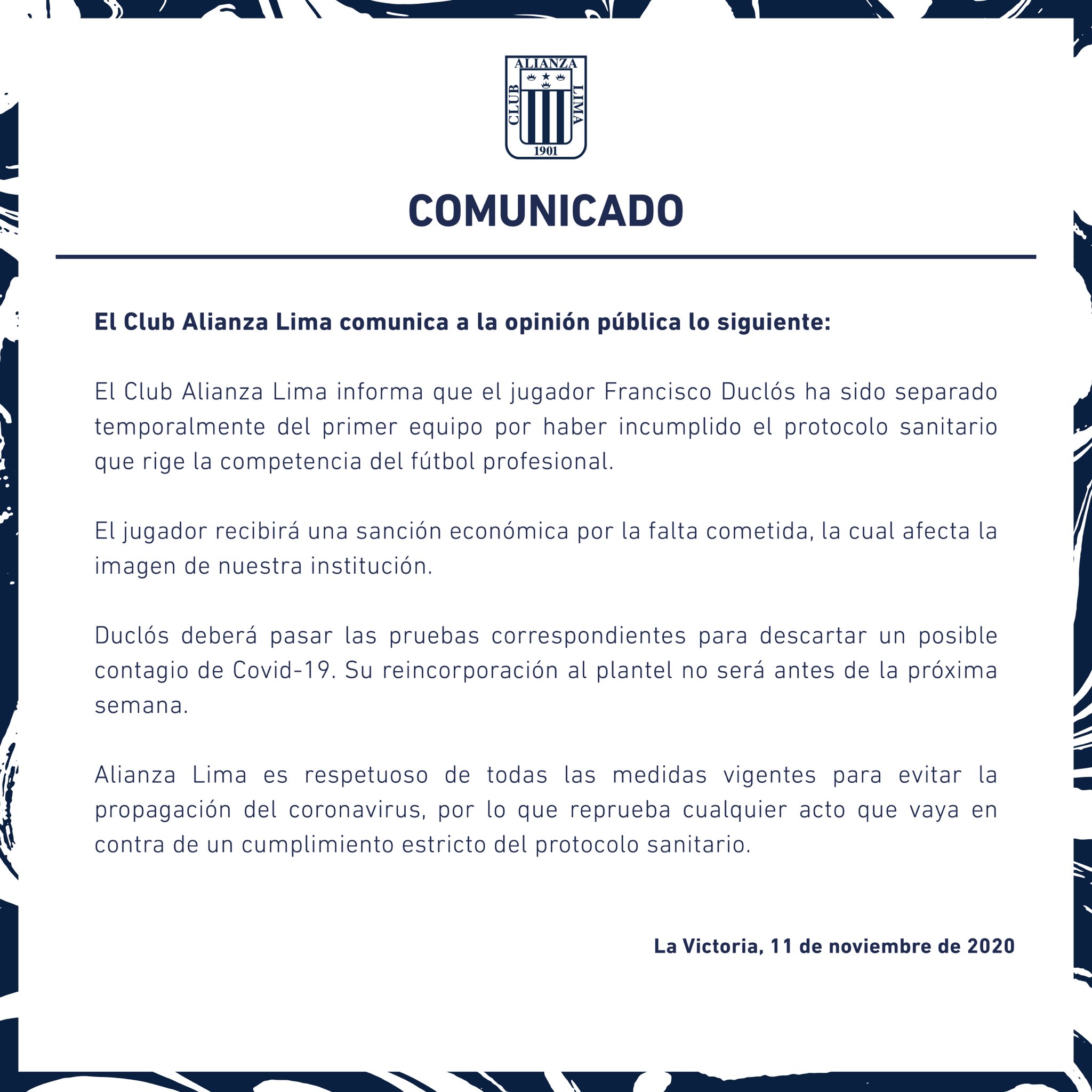 Alianza Lima Francisco Duclos Separado Temporalmente Del Equipo Tras Ampay En Hotel Liga 1 El Popular El hijo, habiendo nacido en territorio espanol, puede lograr la nacionalidad espanola por presuncion, siendo espanol de origen. alianza lima francisco duclos separado