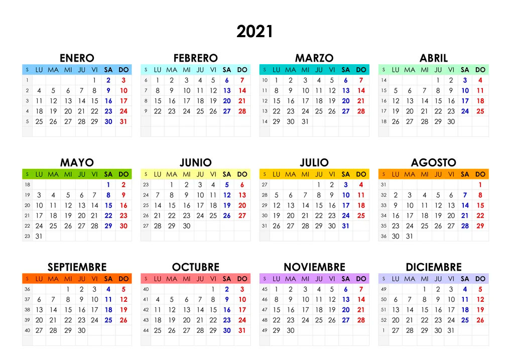 Calendario 2021 En Semanas Excel - Feriado 2021 Calendario : Feriados ...