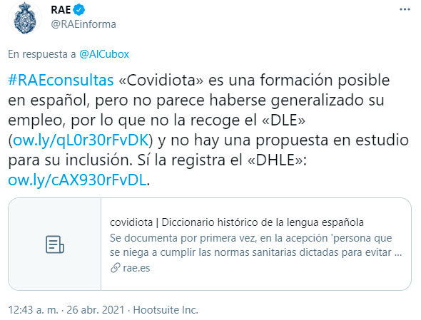 La RAE incorporó a su diccionario “covidiota” y otras palabras