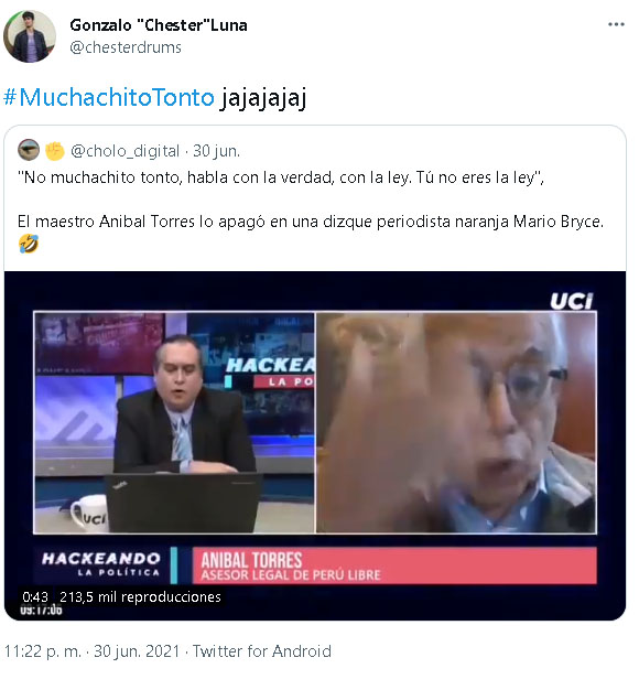 Twitter Viral Aníbal Torres “muchachito Tonto” Se Hace Tendencia Tras Encarar En Vivo A Mario 7998