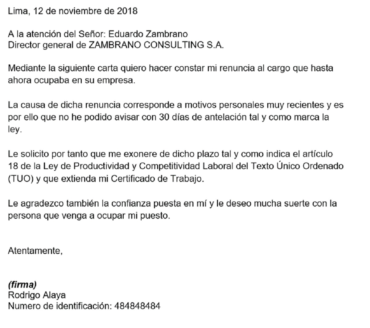 Cómo hacer una carta de renuncia de trabajo modelo word | El Popular