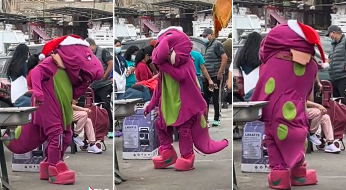 ¡Suave! Peruano se disfraza de Barney y saca los pasitos prohibidos en pleno mercado de Los Olivos