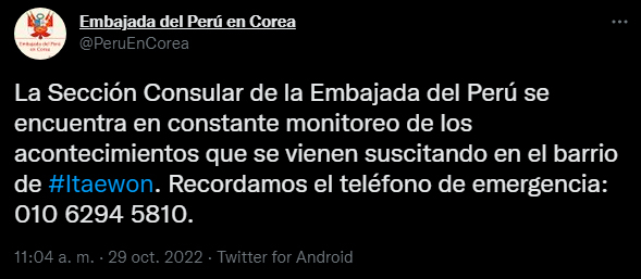 Embajada de Perú en Corea se pronuncia.
