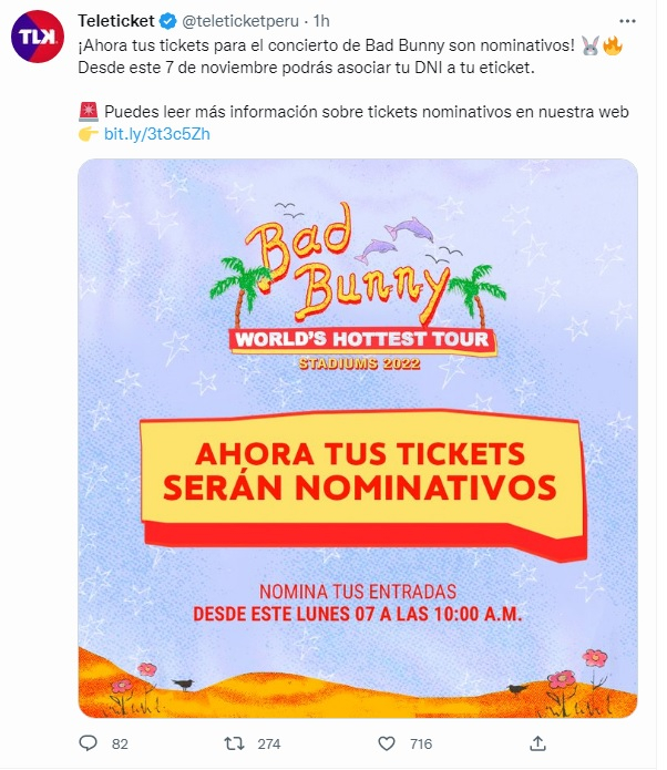 Bad Bunny in Peru Teleticket WARNS that the entrance to the concert