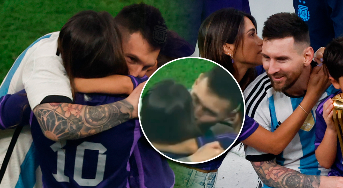 Messi Y Antonella Roccuzzo Tierno Beso Que Se Dieron En La Cancha Con La Copa Del Mundo 4909