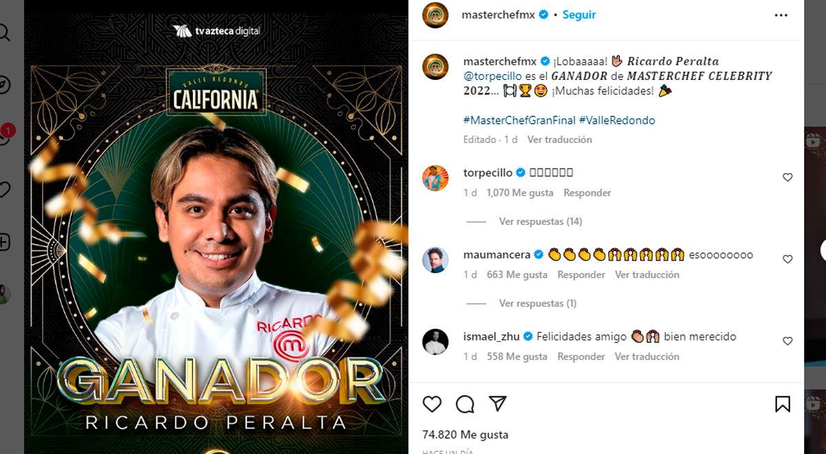 Quién es Ricardo Peralta, ganador de MasterChef Celebrity 2022, video