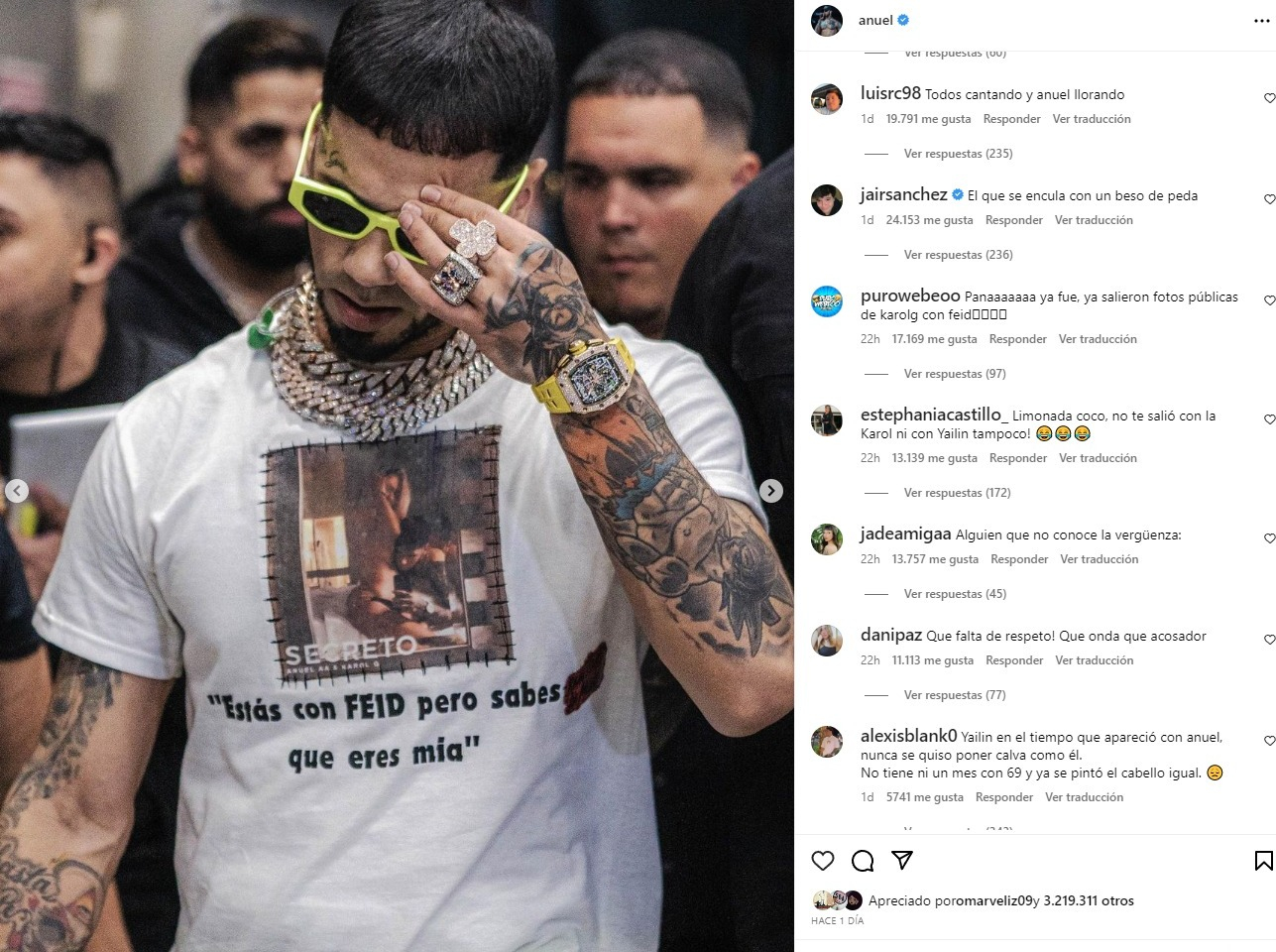 Se enamoró también? La camiseta que presumió Anuel AA con la cara de Feid