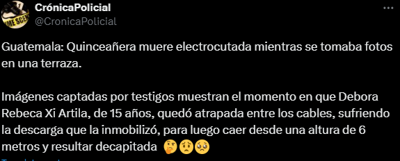  Tragedia en Guatemala: Quinceañera muere decapitada y electrocutada durante sesión de fotos. 