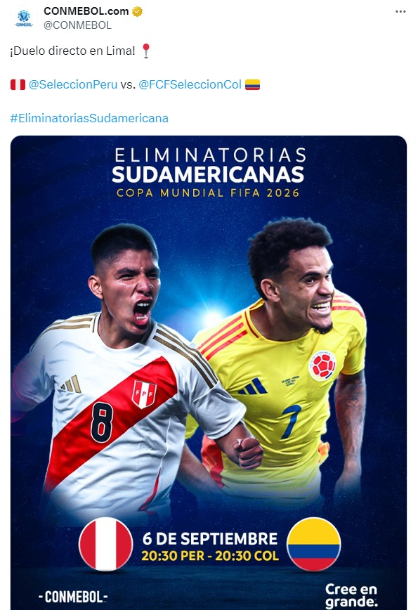 Perú vs. Colombia por la fecha 7 de las Eliminatorias 2026. Foto: CONMEBOL