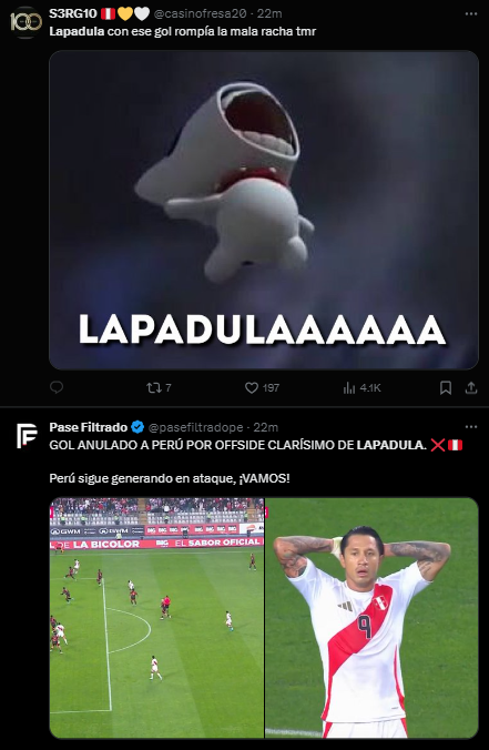 Anulan el gol de Gianluca Lapadula ante Colombia y peruanos sacan memes. Foto: X/Captura de pantalla