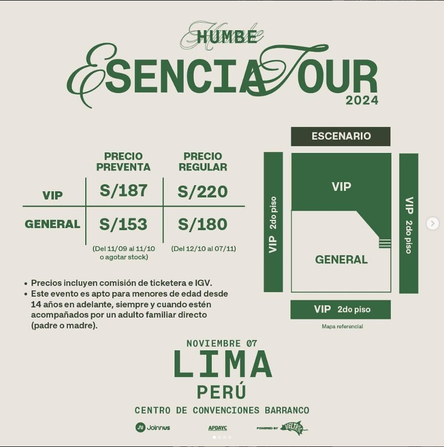 Las entradas para Humbe están a la venta desde la mañana del 11 de septiembre del 2024 por Joinnus.