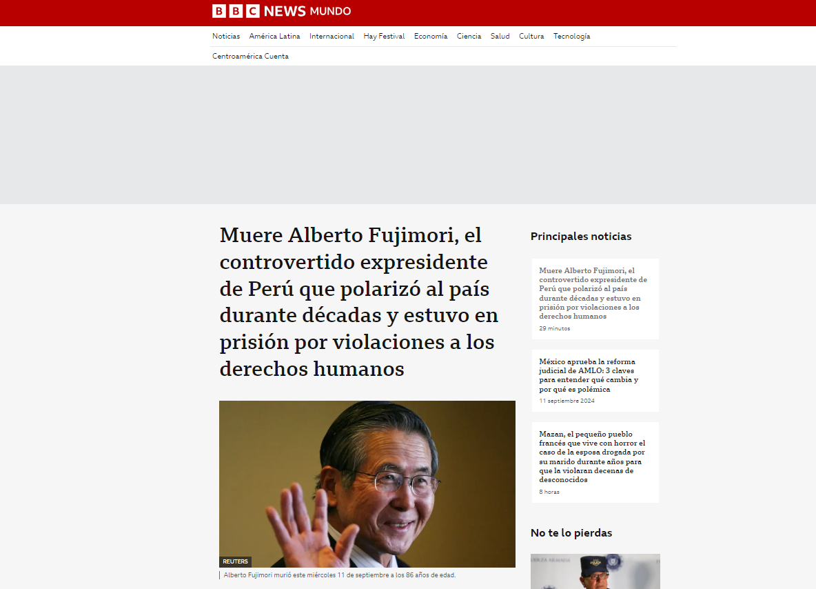 Muere Alberto Fujimori, el controvertido expresidente de Perú que polarizó al país durante décadas y estuvo en prisión por violaciones a los derechos humanos