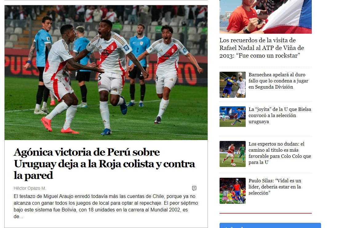 Prensa chilena sobre el triunfo de Perú sobre Uruguay