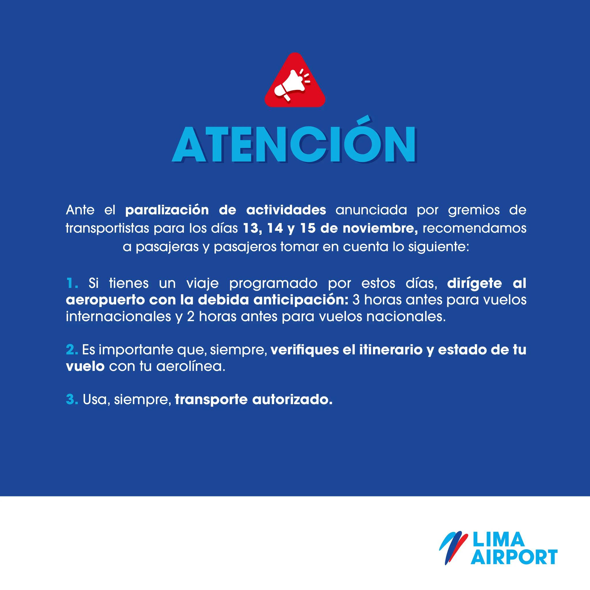 ¿Se cancelan los viajes ante paro de transportistas? Aeropuerto Jorge Chávez emite COMUNICADO URGENTE