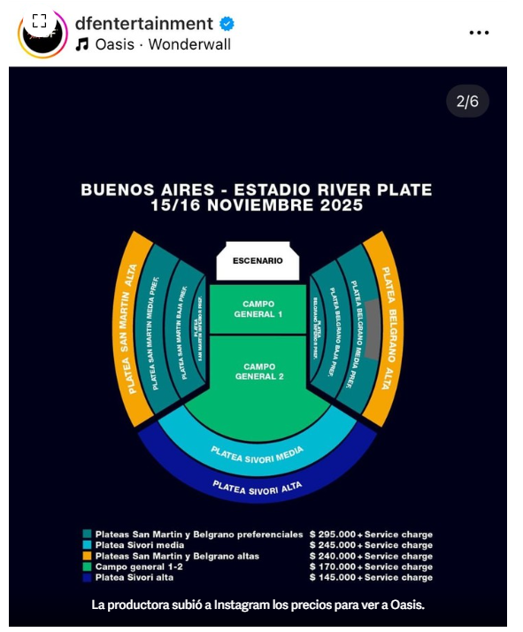 Entradas para Oasis en Argentina.