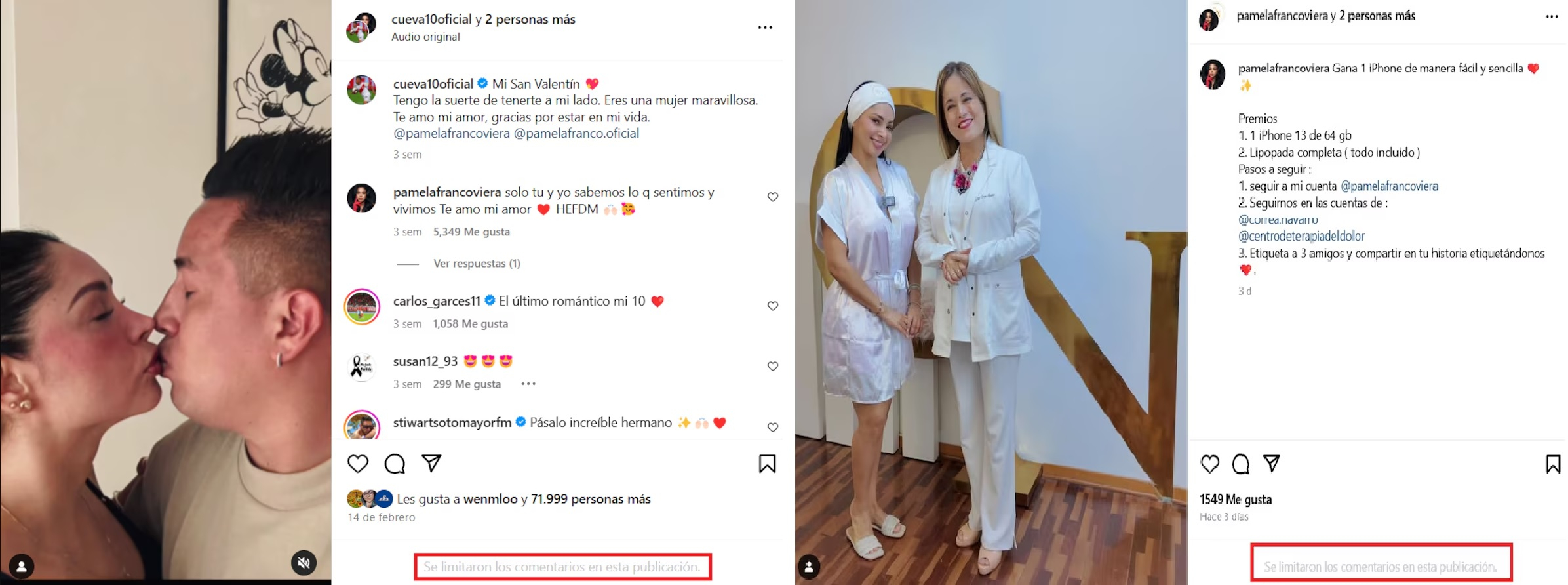 Christian Cueva y Pamela Franco desactivaron sus comentarios en Instagram.