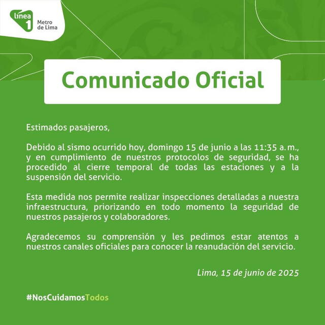  Comunicado de la Línea 1 