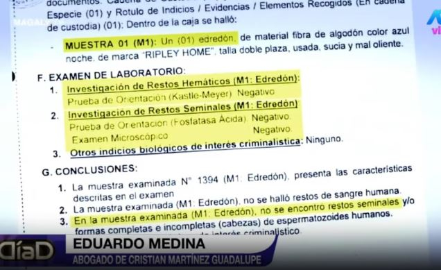  Exámenes forenses refutan la acusación de violación contra Cristian Martínez Guadalupe, según su madre Cecilia. Infobae Perú / Captura TV - Día D. 