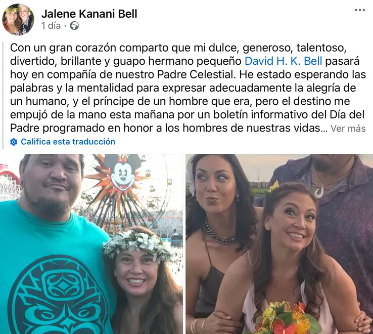 Hermana del actor David Hekili Kenui Bell dio a conocer la lamentable noticia.  