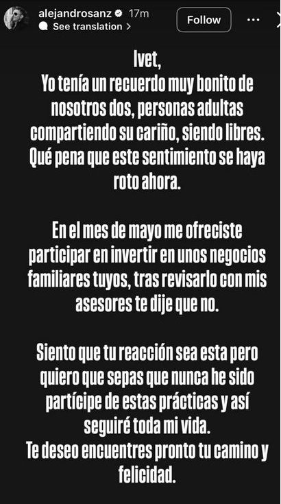 Alejandro Sanz rompe su silencio tras acusación de fanática