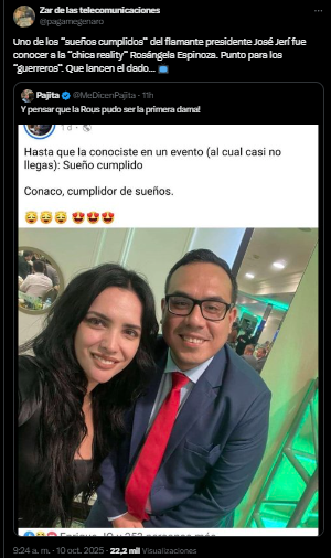 O presidente José Jerra foi controlado para conhecer Rosgla Escinosa e tirar fotos: “Ela pode ser a primeira-dama”
