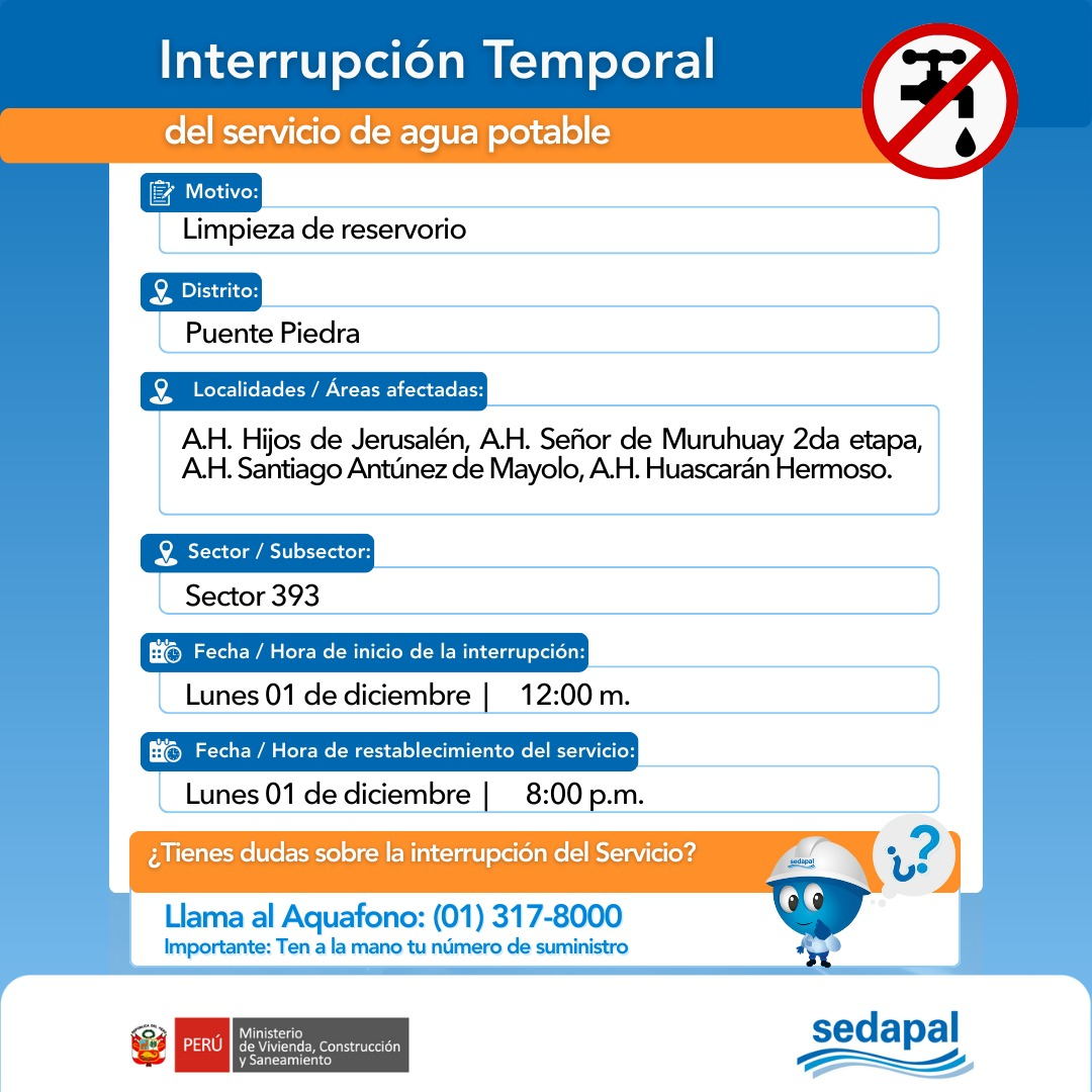 No dia 1º de dezembro, Puente Piedra perdeu água.