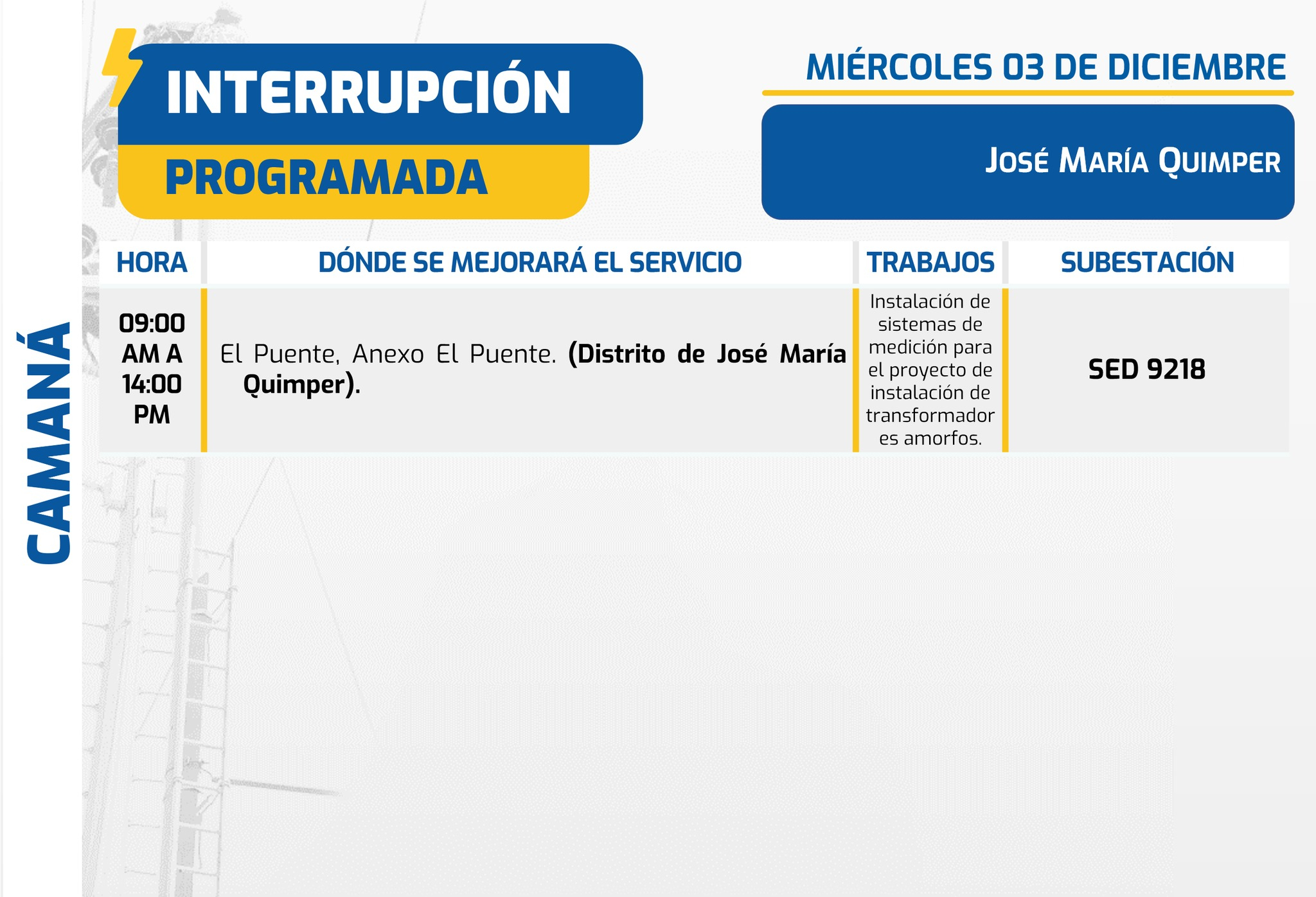 Houve um corte de energia em Kamana.