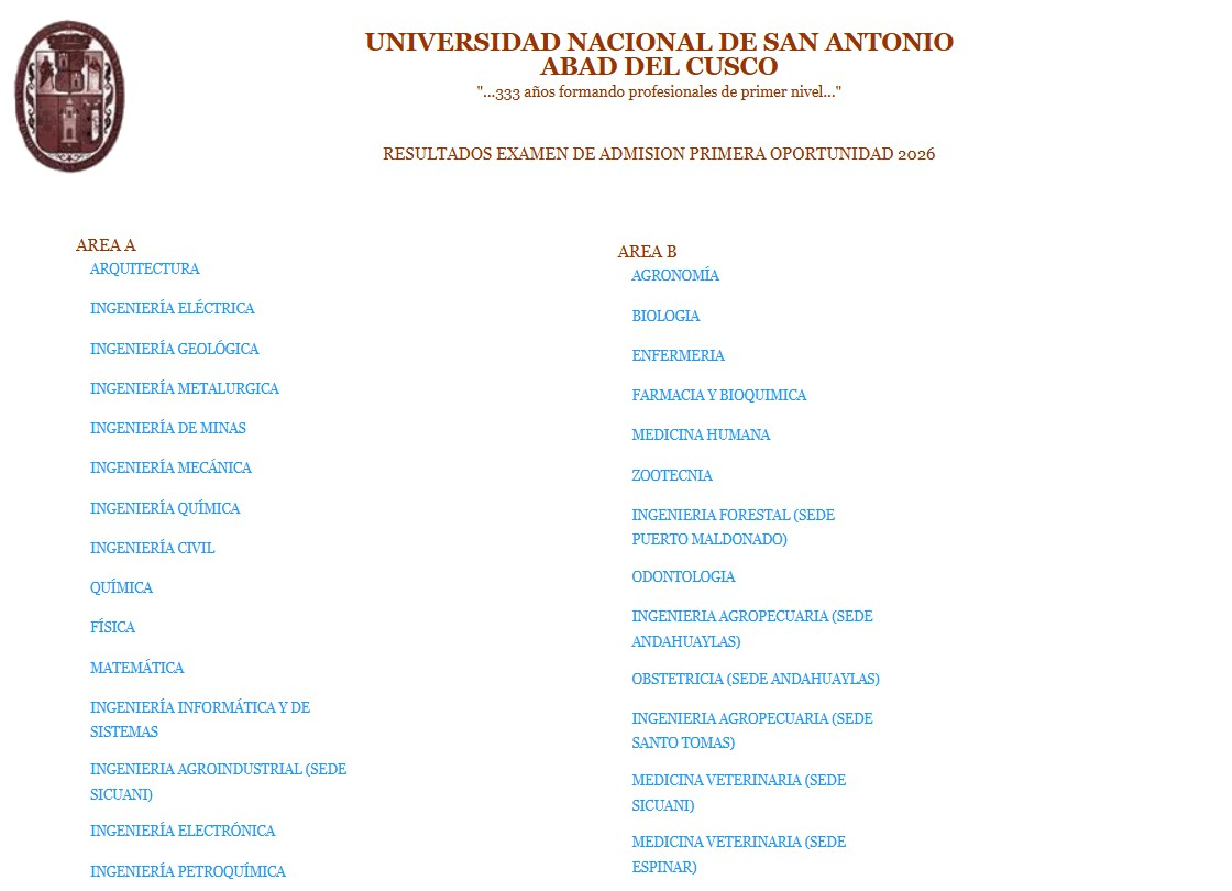 Resultados da primeira opção UNSAAC 2026: lista oficial de admissões na Universidade de Cuzco