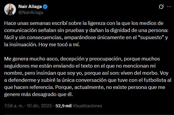 Nair Aliga explora e expõe mensagens privadas enviadas a um famoso jogador de futebol: “Não faça isso…”