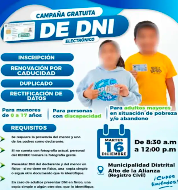 Campanha DNI eletrônica gratuita em Tacna.