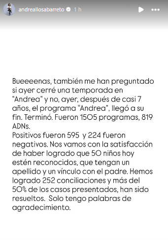 Andrea Llosa anuncia o fim de seu programa ‘Andrea’ e faz uma análise chocante: “Eram 819 DNAs”