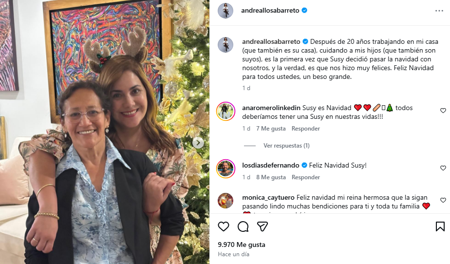 Andrea Llosa confirma que passou o Natal com a governanta: “Há 20 anos trabalhando na minha casa”