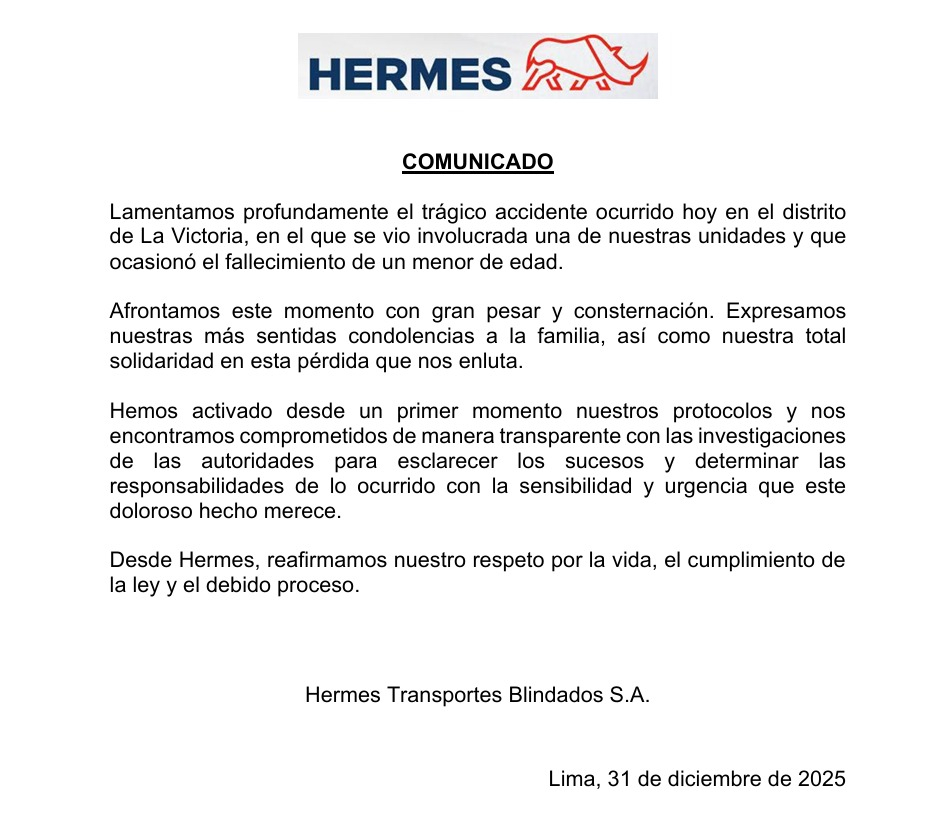 A empresa Hermes se manifesta após acidente em Gamarra: “Ativamos…”