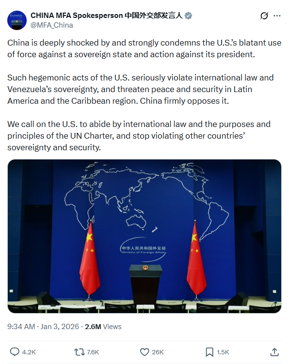 A China envia uma mensagem forte aos EUA após a captura de Maduro: “Pedimos…”