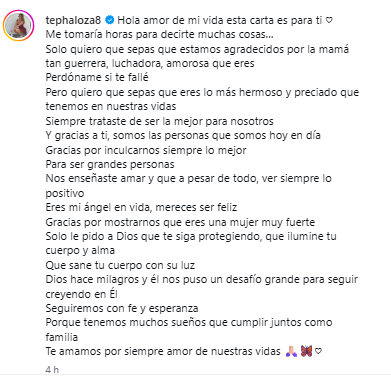 Tefa Llosa envia uma mensagem gentil à mãe após ser diagnosticada com câncer: “Sinto muito…”