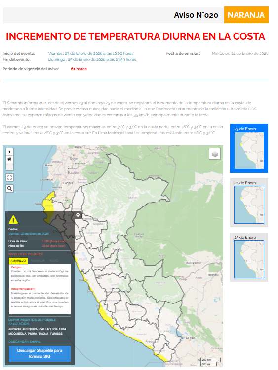 Acidente no Peru | SENAMHI EMITE ALERTA DE CALOR EXTREMO E ALTA RADIAÇÃO UV EM LIMA E COSTA NESTE FIM DE SEMANA