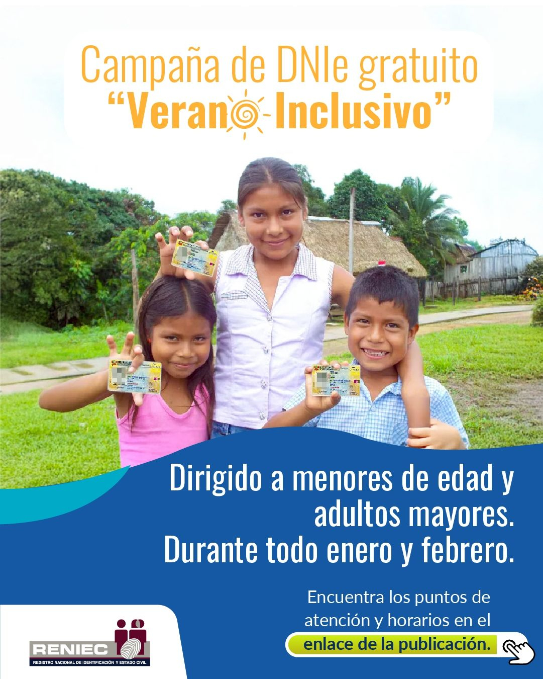 A Reniec emitirá DNI gratuitamente em 11 localidades de Lima para menores, idosos e deficientes.