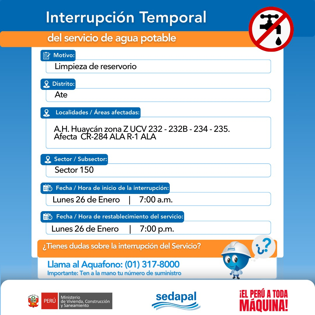 Esses 3 bairros de Lima terão cortes de água por até 10 horas: Conheça as áreas afetadas pela Cedapal no dia 26 de janeiro