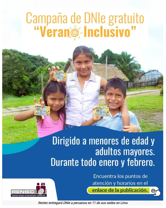 Não pague pela sua identificação eletrônica! Esses locais RENIEC processam-no gratuitamente antes do final da campanha para esses grupos