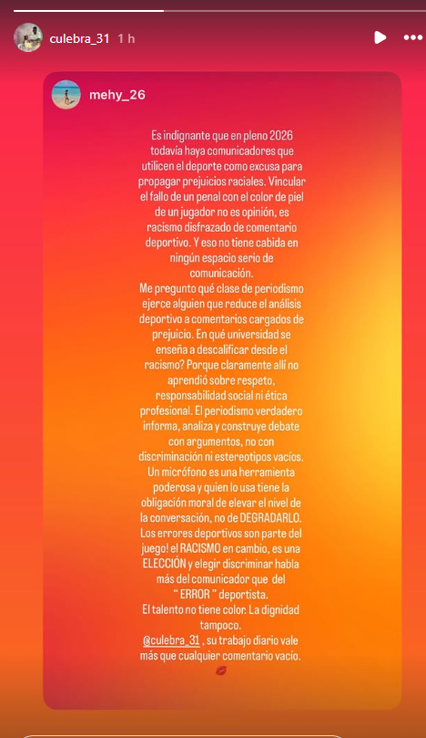 A esposa de Eric Castillo ataca Gonzalo Nunez por seus comentários ultrajantes: “Racismo disfarçado de comentário esportivo”