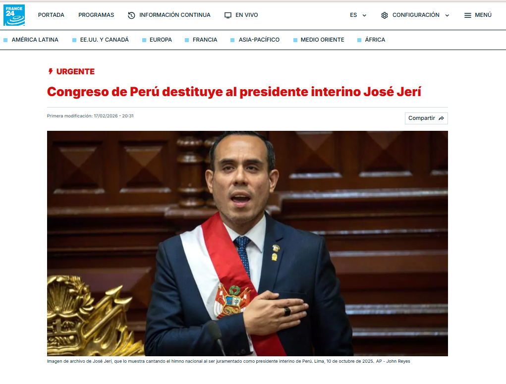 José Jerry censurado | É assim que a mídia internacional noticia sua saída do poder no Peru