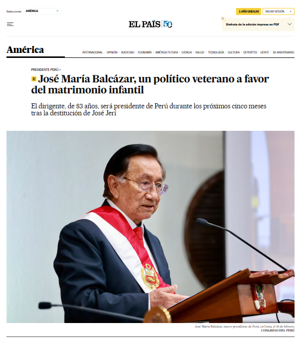 “Um político veterano que defende o casamento infantil”, assim comentou a mídia internacional após a eleição de José María Balcazar como presidente.