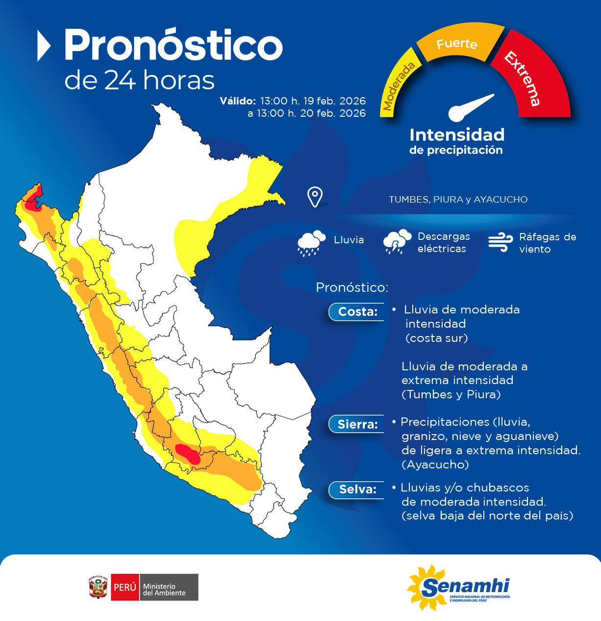 Alerta Vermelho do Exército: Fortes chuvas atingirão três cidades do Peru nas próximas 24 horas