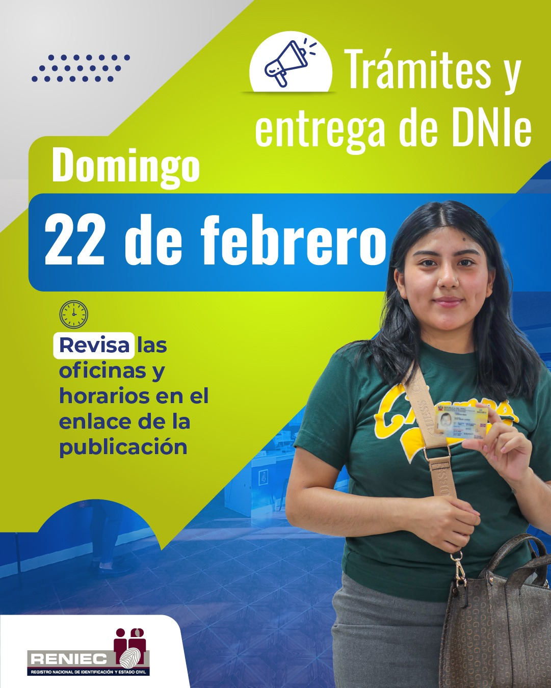 Os escritórios da Reniec estarão abertos neste domingo, 22 de fevereiro.