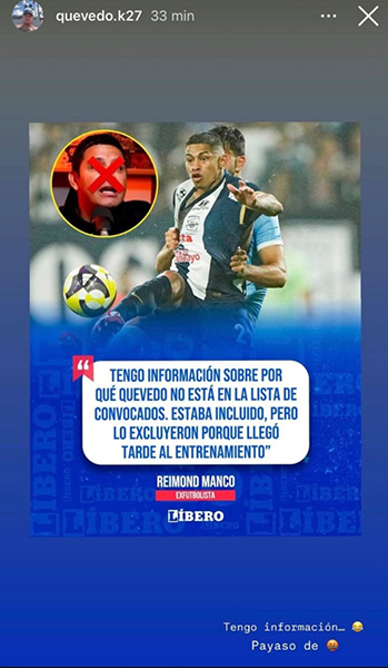Raymond Manco chamou o jogador do Alianza Lima de indisciplina e ele respondeu veementemente: “Yu é um palhaço…”