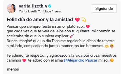 Yarita Lisette se surpreende ao revelar quem era seu amor platônico antes de estar com Alejandro, filho de Dina Paucar: “Toda vez que te vejo”.