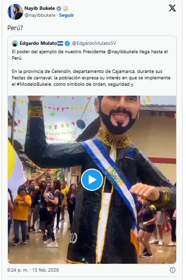 Peça o Plano Bookel! Presidente de El Salvador reage ao desfile no Carnaval de Cajamarquino