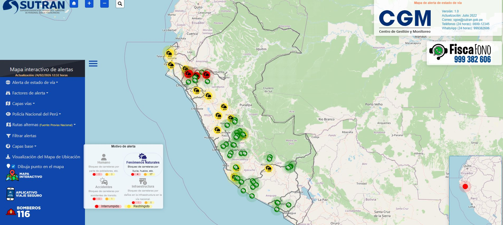 Bloqueios de estradas devido à chuva em tempo real: você pode ver um mapa das estradas bloqueadas por Huaycos no Peru