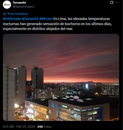 Senamanhi confirma onda de calor em Lima: sensação de calor ultrapassará 35 graus Celsius nesses bairros a partir de hoje