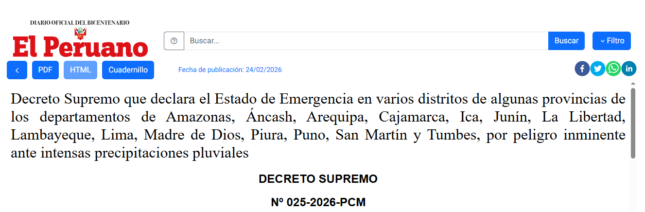 O governo declarou estado de emergência em 246 distritos do Peru devido ao impacto das chuvas que começam hoje.